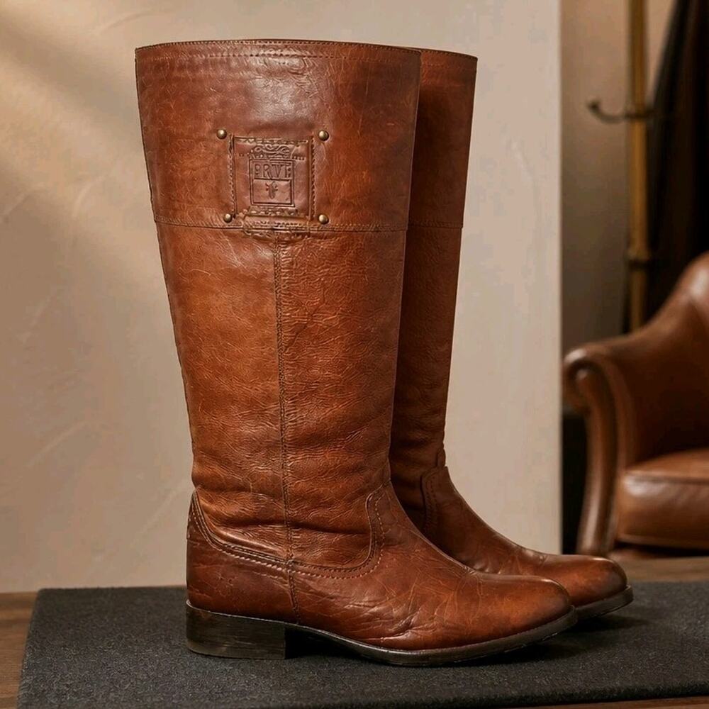 Frye Women's Brown Tall Leather Belted Riding Equestrian Boots Size 8 B